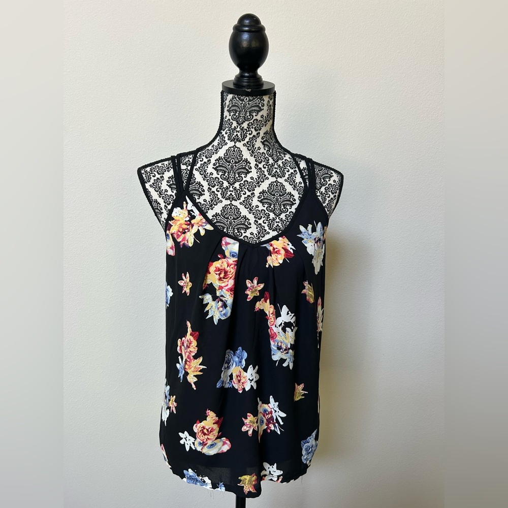 Express Black Floral Camisole Top M